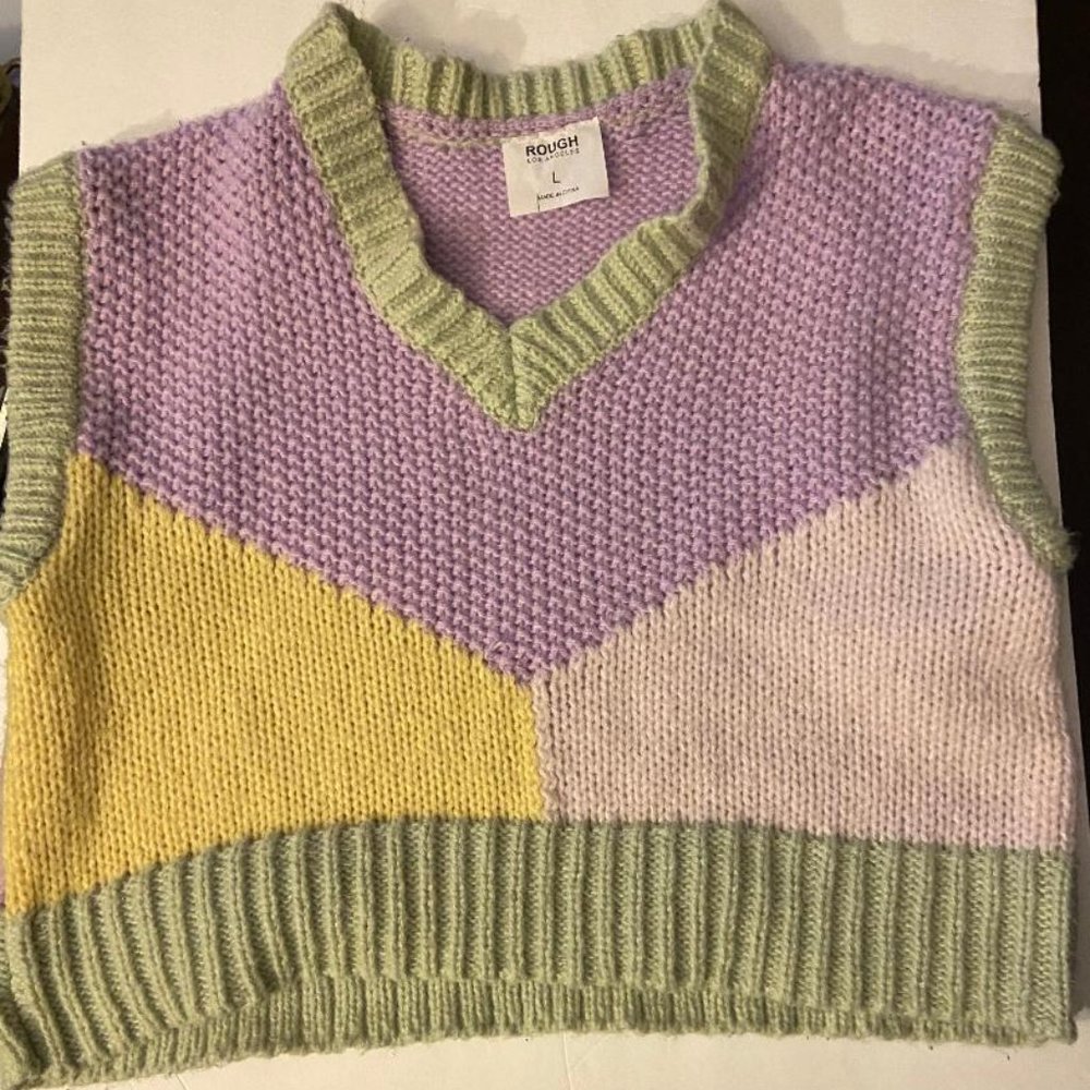 Rough Los Angeles Color Cropped Vest Cottage Core Grandpa Core Boho, Size Large